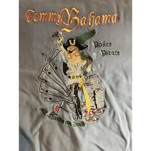 Tommy Bahama 100% SIlk XL Button Up Blue Poker Pirate Short Sleeved Shirt